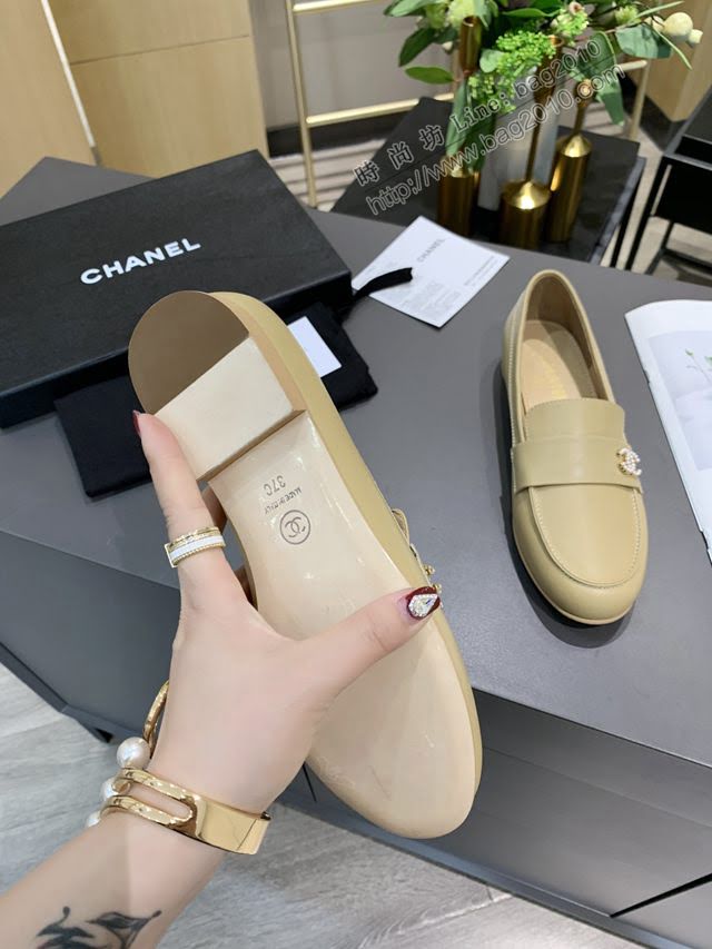 Chanel女鞋 香奈兒高版本2020早春新款單鞋 Chanel羊皮平跟女皮鞋  naq1168